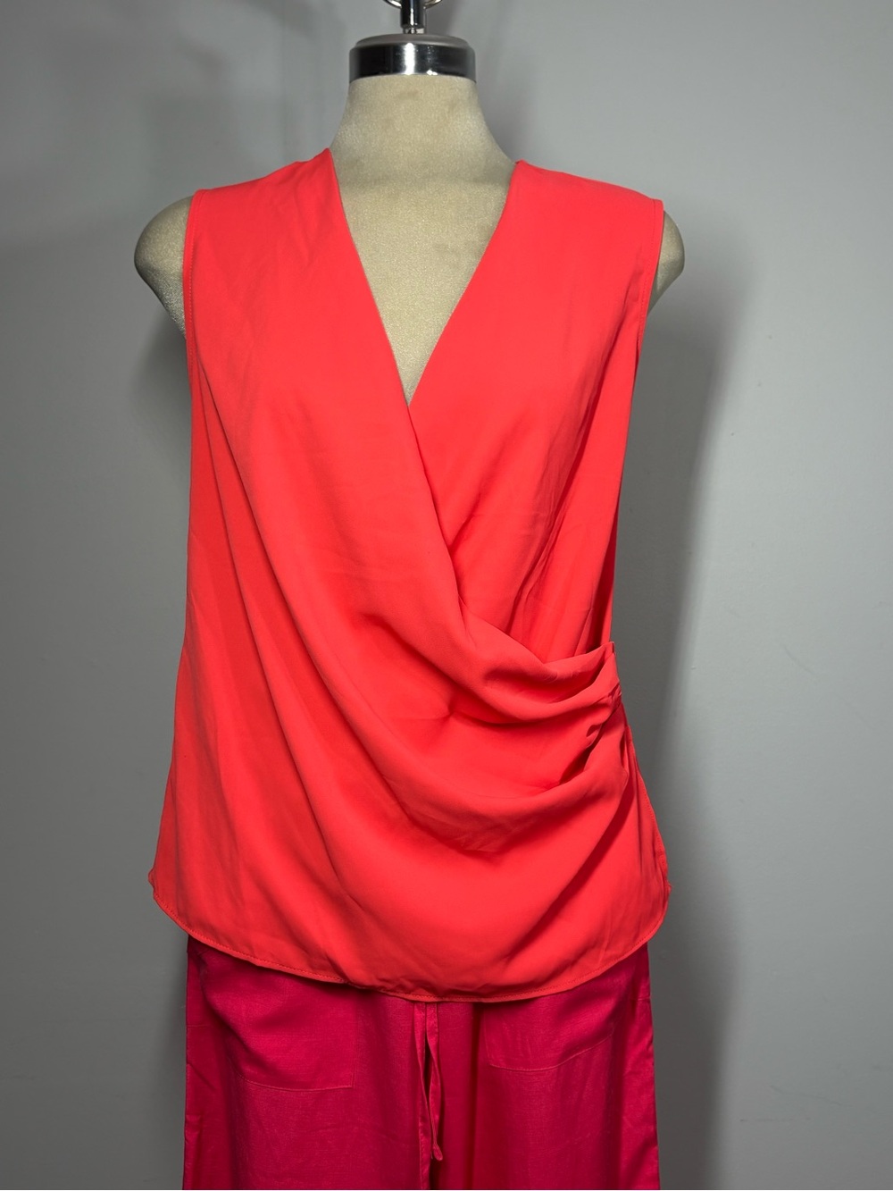 GUESS Coral-Red Draped V-Neck Sleeveless Camisole